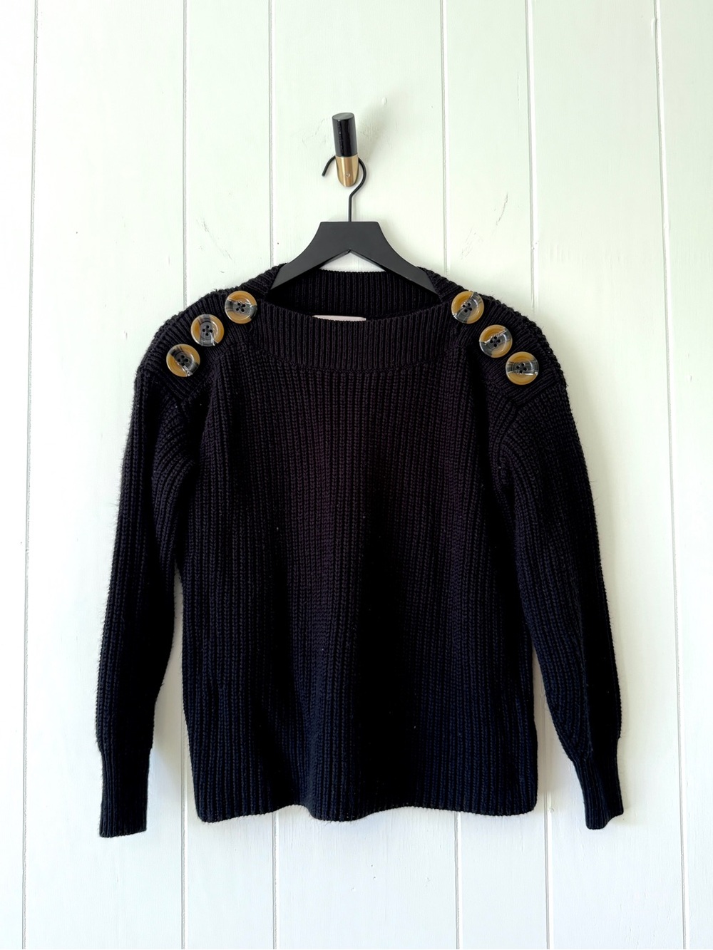 Philosophy Black Sweater with Tortoiseshell Buttons